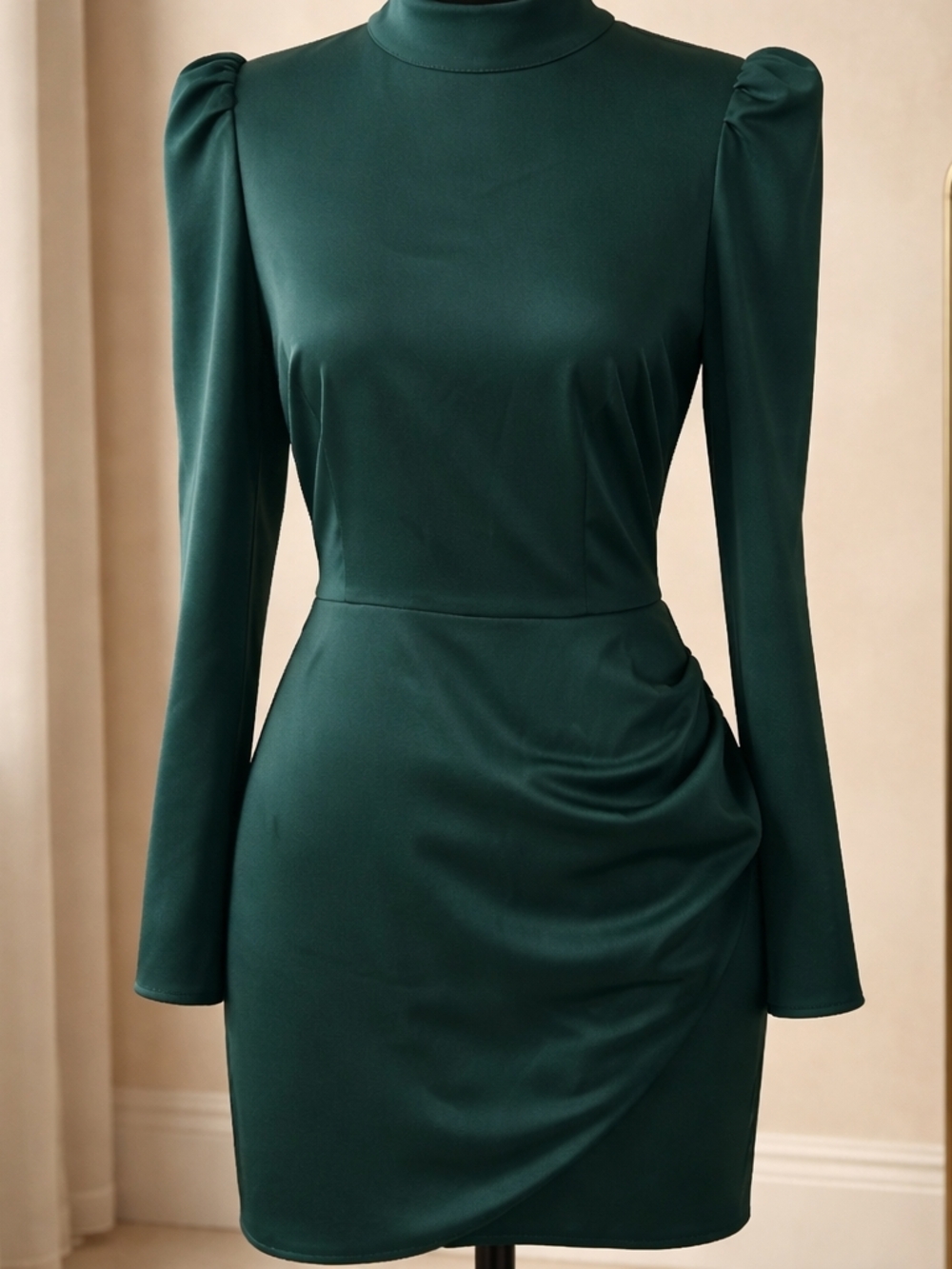 Gianni Bini Womens Wrap Dress Size 4 Forest Green Olivia Ruffle Long Sleeve